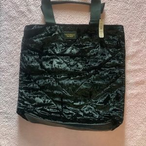 NEW VICTORIA’S SECRET Black QUILTED Velvet Tote Bag Purse NWT Brand New